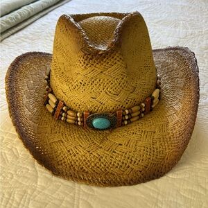Woven Straw Cowboy Hat with Beaded Band